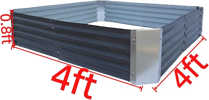 4ft x 4ft Galvanized Raised Garden Bed Horticultural Planting Box Metal Planter Boxes Outdoor Suitable for Plants Flowers Vegetables Herbs Fruits Dark Grey
