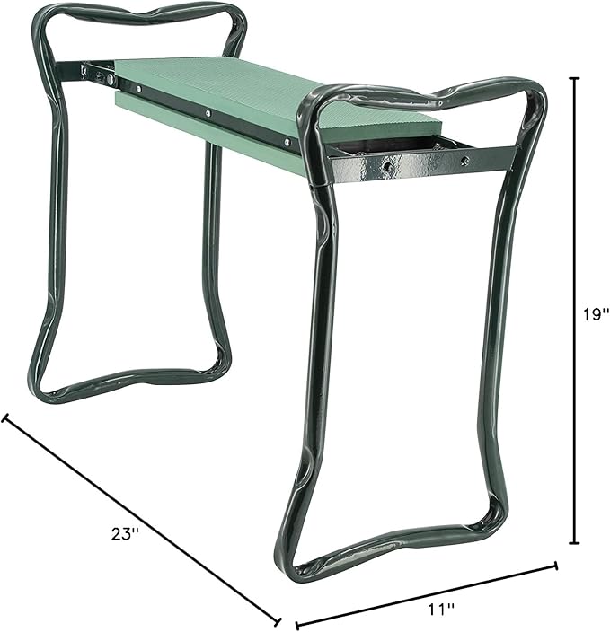 Garden Kneeler and Seat Foldable Stool with Foam Pad Sturdy and Lightweight Bench Green