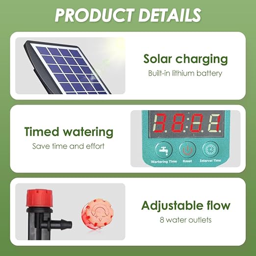 Solar Automatic Drip Irrigation Kit System 2025 Upgrade Auto Plants Watering Kit Solar Powered Garden Self Watering System for Indoor Outdoor Potted Plants Balcony Patio Greenhouse (15 Pots-49FT)