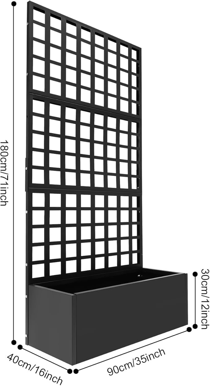 Metal Planter Box with Trellis Raised Garden Bed with Trellis 71x 35x 16 Multifunctional Privacy Screen Planter Box for Climbing Plants Vegetables Vines Indoor/Outdoor (Black)