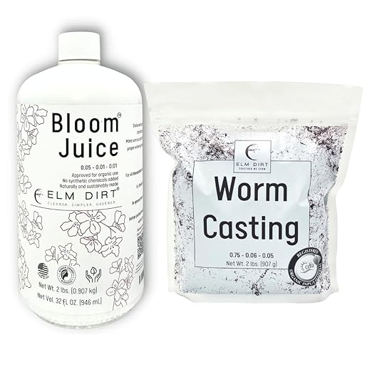 Elm Dirt 100% Organic Worm Castings &amp Bloom Juice for All Flowering Plants - Bloom Booster Fertilizer Earthworm Casting | Organic Plant Food for Houseplants Vegetables Flowers &amp Gardens Fert