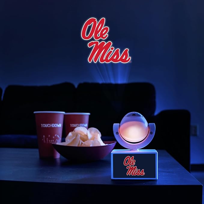 Sporticulture NCAA American Football Mississippi Ole Miss - Adjustable Led Mini Spotlight Projector with 6 Team Logo Designs - Portable &amp Rechargeable Spotlight - Battery-Operated - 4.375” x 3.125