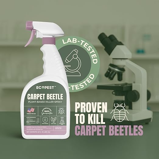Carpet Beetle Spray – Natural Plant-Based Killer for Carpet Beetles Larvae &amp Eggs | Fabric &amp Furniture-Safe Home Treatment for Indoor Use | Child &amp Pet Safe Low Odor Eco-Friendly (128