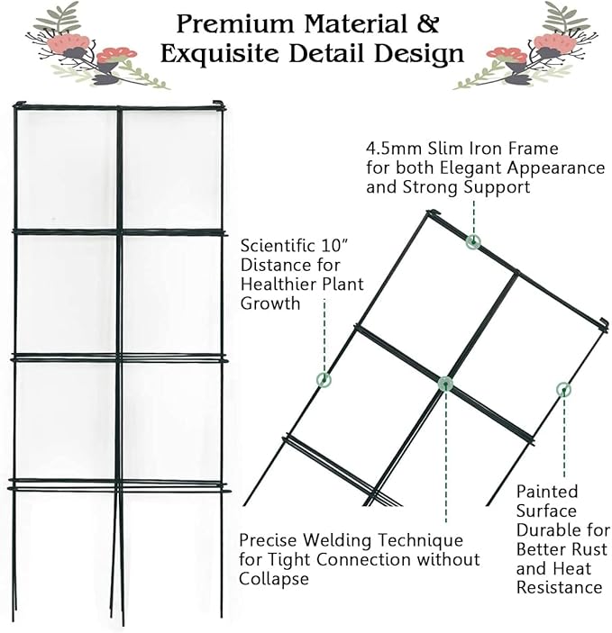 GRAFFY Pack of 4 Plant Cage Support Folding Tomato Cage Standing Metal Shelf for Climbing Plants 4 Pack of Tomato Trellis Plant Bed for Flower Vegetable &amp Fruit Suitable for Garden &amp Pati