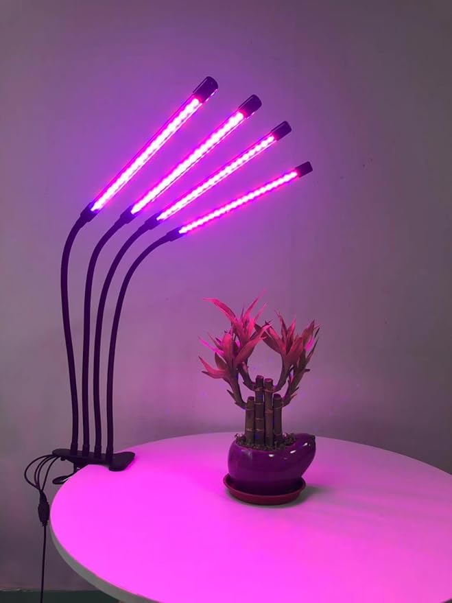 LED Grow Lights for Indoor Plants Plant Grow Lights Full Spectrum Auto ON Off with 3/9/12H Timer 9 Dimmable Lightness Clip-On Desk Grow Lamp Bulbs (Four Head)