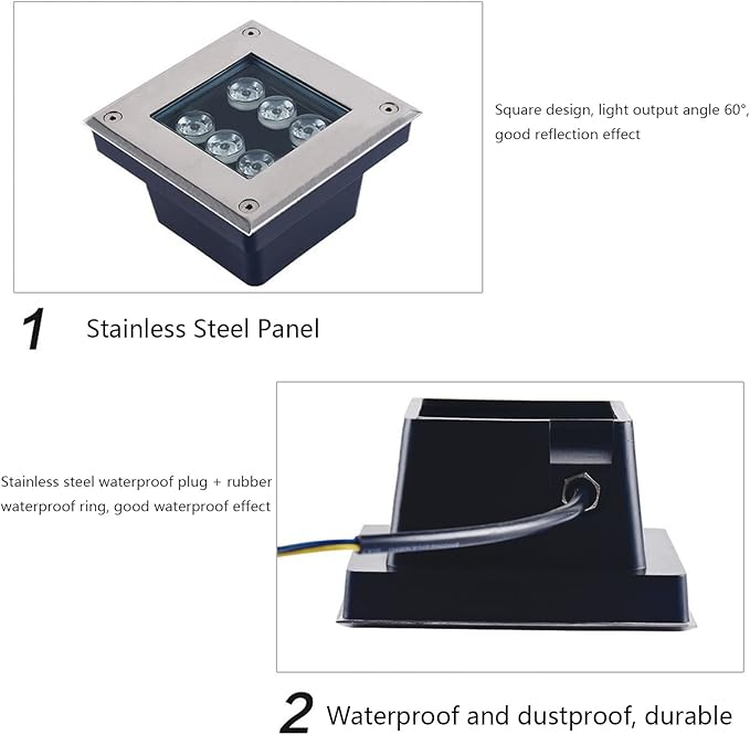 Outdoor Landscape Lights Square IP66 Waterproof Embedded Garden Underground Light for Walkway Pathway Patio Step Deck Spotlight AC85-265V