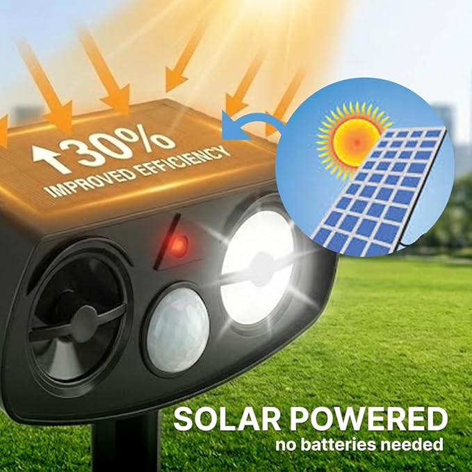 AWISH Solar Ultrasonic Animal Repeller Outdoor Motion Sensor Waterproof Pest Deterrent Raccoon Skunk Fox Squirrel Gopher Rabbit Dog Repellent for Yard Garden Farm 40ft 120° Coverage 2 Pack Black