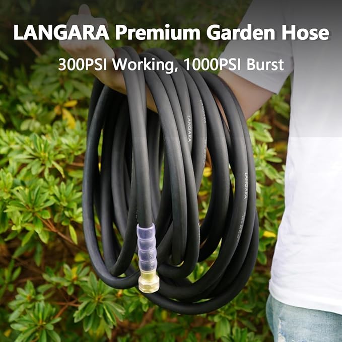 Heavy Duty Premium Garden Hose 150ft x 3/4 300PSI Working 1000PSI Burst Hybrid Rubber Water Hose with Transparent Swivel Handle - Hot/Cold Water - Five Layered Braiding with Brass fittings (Black)