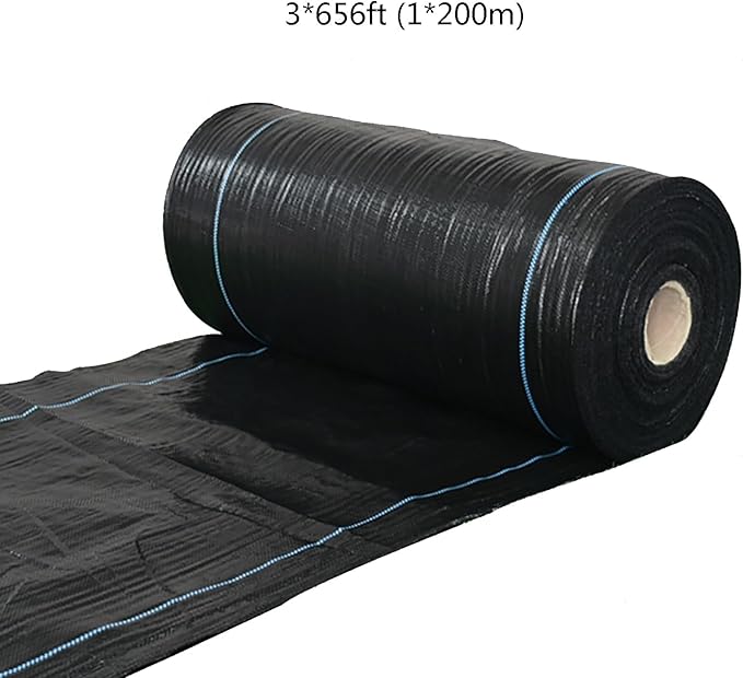 Weed Control Membrane Resistant Weed Barrier Fabric Great Permeability Porous Weed Membrane Black Woven Roll Easy to Cut for Artificial Grass Patios Paths Flower Beds(1.0 * 200m)