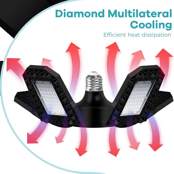 2 Pack 600W Foldable Full-Spectrum Plant Growth Lights E26/E27 LED Greenhouse Hydroponic Lamps Indoor Plant Luminaires Red-Blue Spectrum for Herb Vegetable Cultivation Growth Chamber Supplement Light