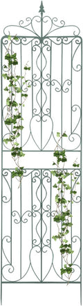 2 Pack Iron Garden Trellis for Climbing Plants 93 Heavy Duty Rustic Scrollwork Panel for OutdoorRose Vines Cucumbers Support Greenhouse Flowerbed Backyard (Green)