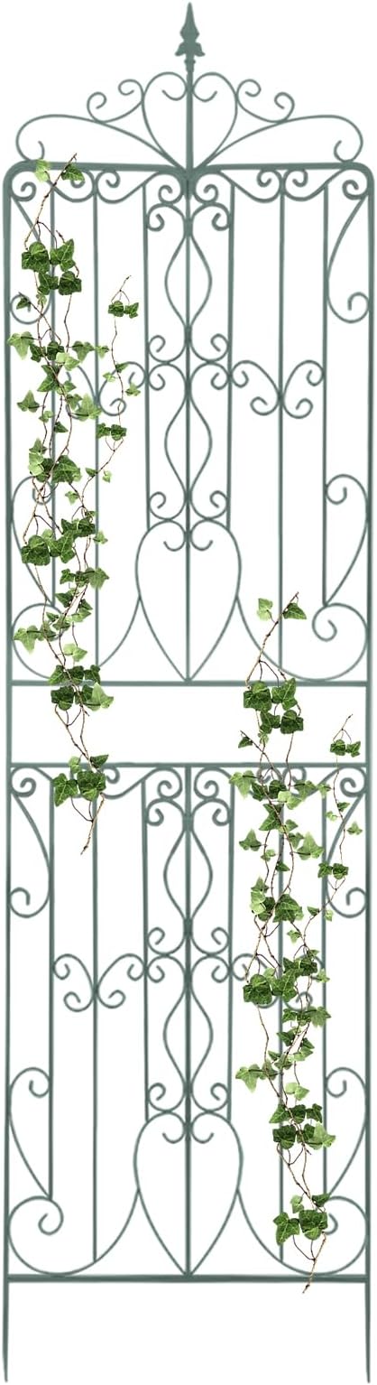 2 Pack Iron Garden Trellis for Climbing Plants 93 Heavy Duty Rustic Scrollwork Panel for OutdoorRose Vines Cucumbers Support Greenhouse Flowerbed Backyard (Green)