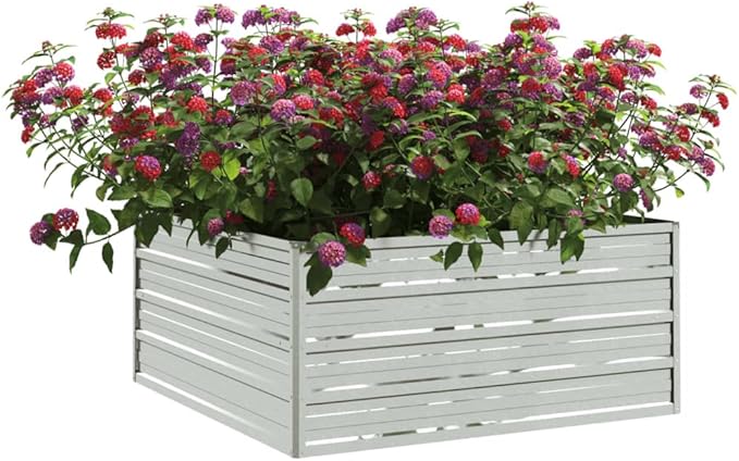 Garden Beds Outdoor Planter Cages Boxes Herb Garden Raised Bed 39.4x39.4x17.7 Galvanized Steel Silver for Garden Outdoor Lawn Patio Flower Planters Metal Trough