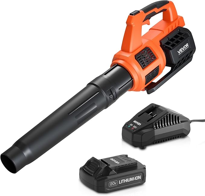 VEVOR 20V Cordless Leaf Blower with Brushless Motor 450 CFM/110 MPH Battery Powered Electric Leaf Blowers for Lawn Care with 2.0Ah Battery and Fast Charger