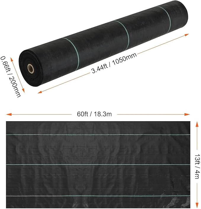 Weed Barrier Fabric 13FTx60FT High Strength Weed Barrier Landscape Material 5OZ Woven Geotextile Fabric Beneath Gravel for Gardening