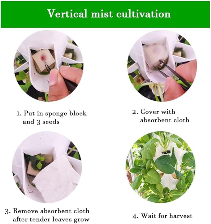Hydroponics Growing Set with LED Grow Light Hydroponics Growing System Column-Type Water Mist Cultivation Fan-Shaped Water Distribution Design for Fruits(White)