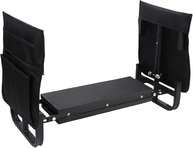 Garden Kneeler Seat Height Adjustable Foldable Gardening Stool Bench with 2 Tool Pouches for Kneeling Sitting Gardening Camping Picnics (Black)