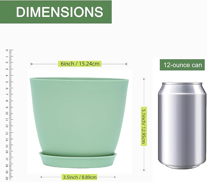 6inch 12Pack Plant Pots Plastic Planter for Indoor Outdoor Flowers Plants Green