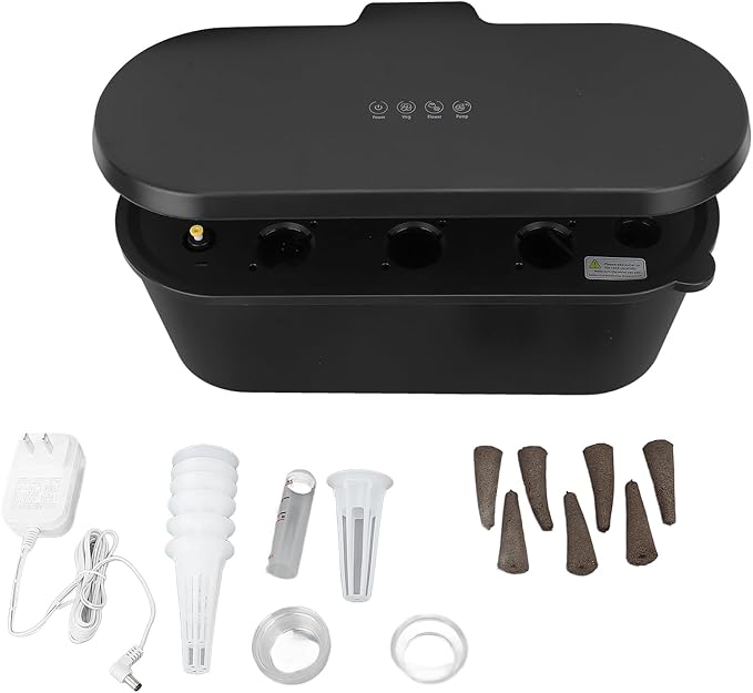 Hydroponics Growing System Kit 7 Pods Indoor Gardening System with 24W LED Grow Light 2 Smart Light Modes Microgreens Growing Kit (Black)