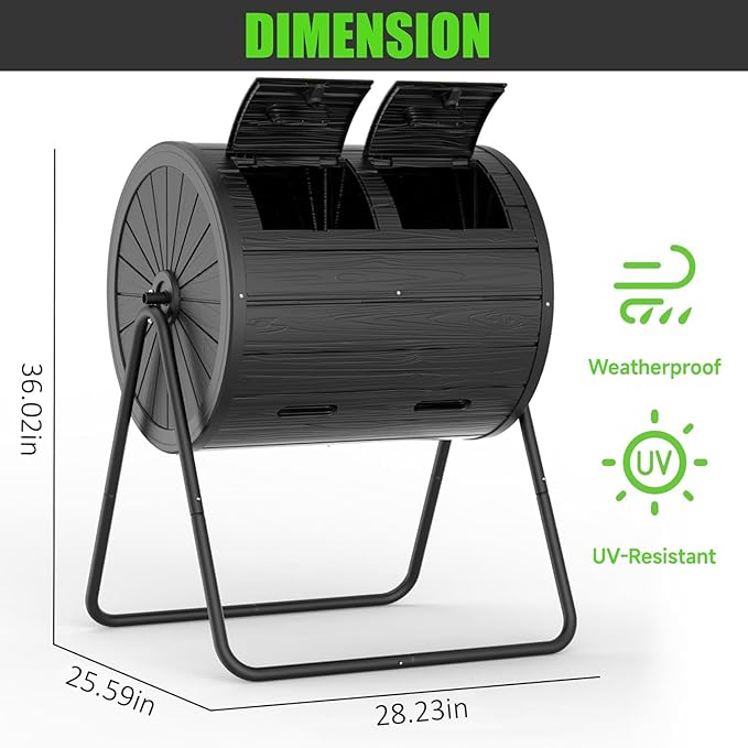 Compost Bin 43 Gallon Premium Compost Bin Outdoor for Gardeners Featuring a Durable Composter Tumbler Outdoor &amp High-Efficiency Compost Machine Functionality(Black)