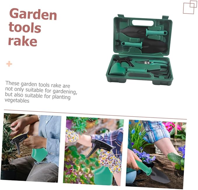 Garden Tool Set with Stainless Steel Planting Shovels and Rake Portable 5pcs Gardening Supplies with Carrying Case for Outdoor Planting and Lawn Care