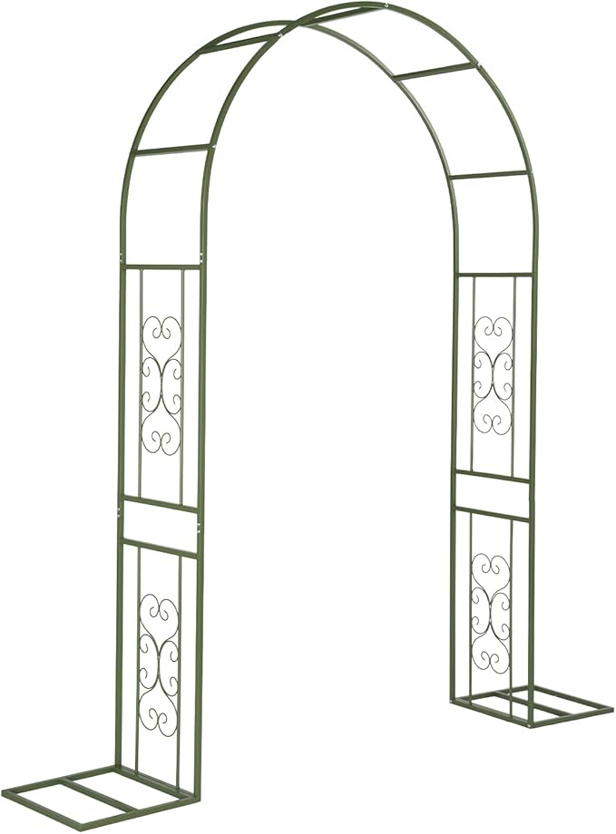 Outvita Garden Arch Trellis with Base Heavy Duty Metal Arbour Archway for Climbing Plants Outdoor Wedding Ceremony Party Patio Decor Olive Green
