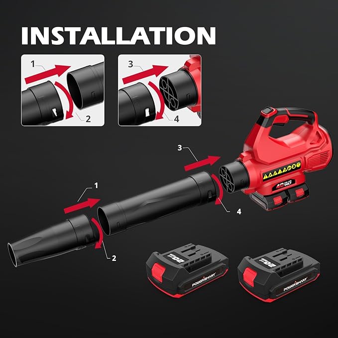PowerSmart 40V Battery Leaf Blower Cordlesswith 2X 2.0Ah Batteries and Fast ChargersTurbo ModeHigh Powerfor Lawn CarePatio CleaningBlowing Fallen LeavesSnow and Dust etc.(DB2201B)