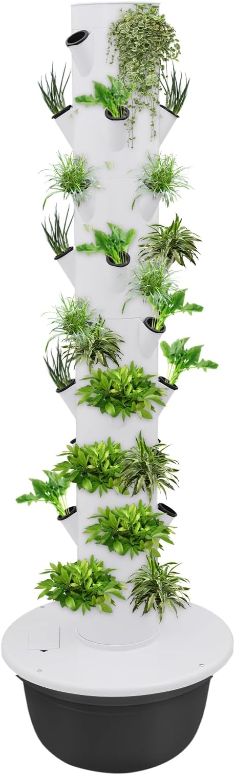 Hydroponic Growing System 36-Plant Vegetable Planter Tower Outdoor Indoor Garden Vertical Planter Germination Kit with Water Pump Intelligent Water Circulation &amp Loop Timer
