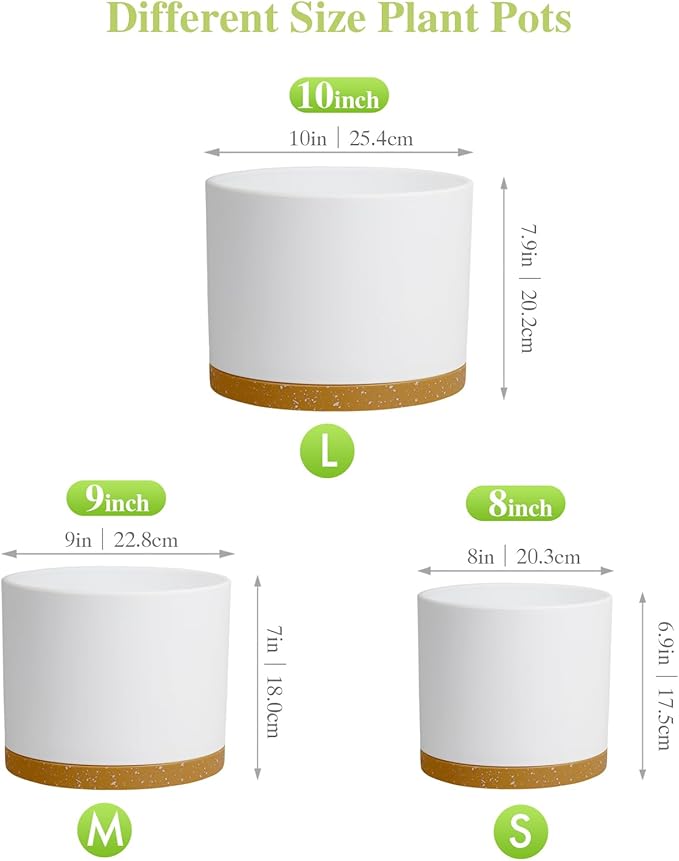 Large Plant Pots Set of 3 – 8 9 10 Indoor Flower Pots with Drainage Holes and Saucers Big Planters for Monstera Fiddle Leaf Fig Snake Plant – 5 Colors
