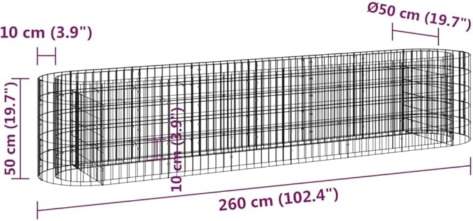 Gabion Raised Garden Bed Durable Galvanized Iron Metal Rectangular Planter for Outdoor Plants 102.4x102.4x19.7 inch Silver