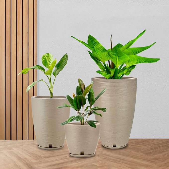 Floridis Planter Set of 3 Outdoor/Indoor Plastic Resin (Beige)