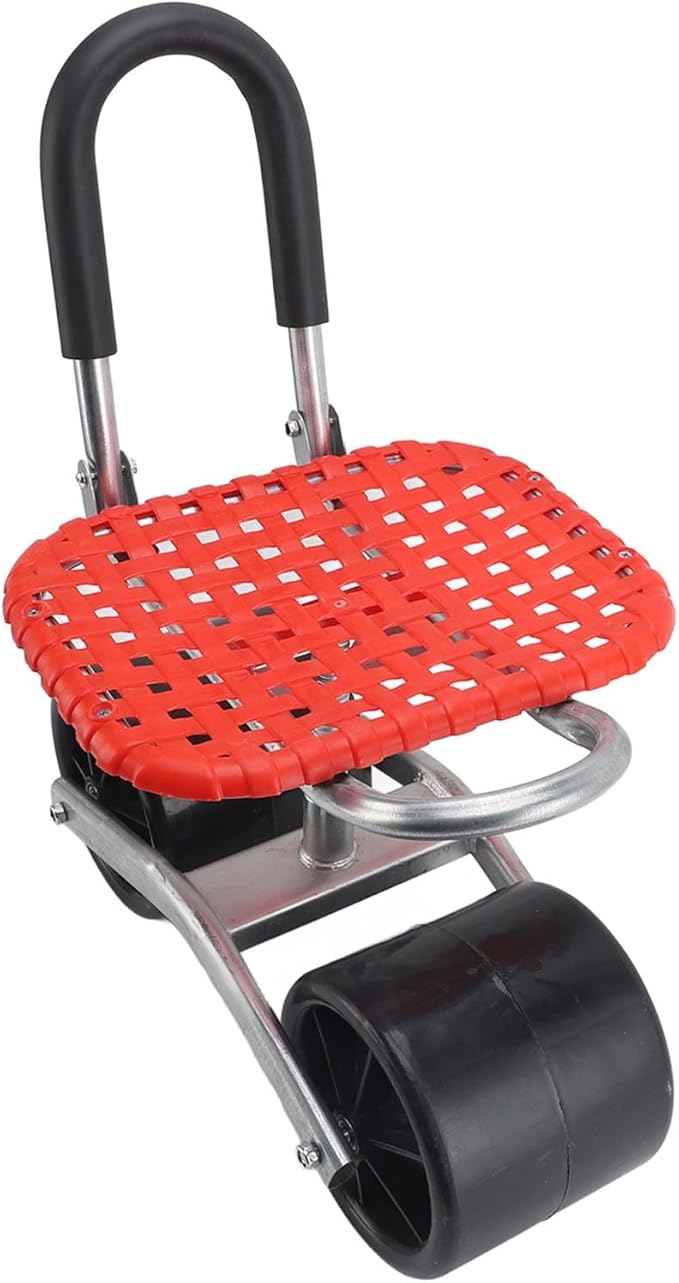 Garden Rolling Work Seat with 2 Wheels Adjustable Iron Gardening Stool Comfortable and Durable - Labor Saving Compact Design Ideal for Field and Shed Use
