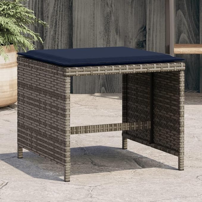 vidaXL Garden Stool Grey PE Rattan Powder-Coated Steel 157x157x138 in
