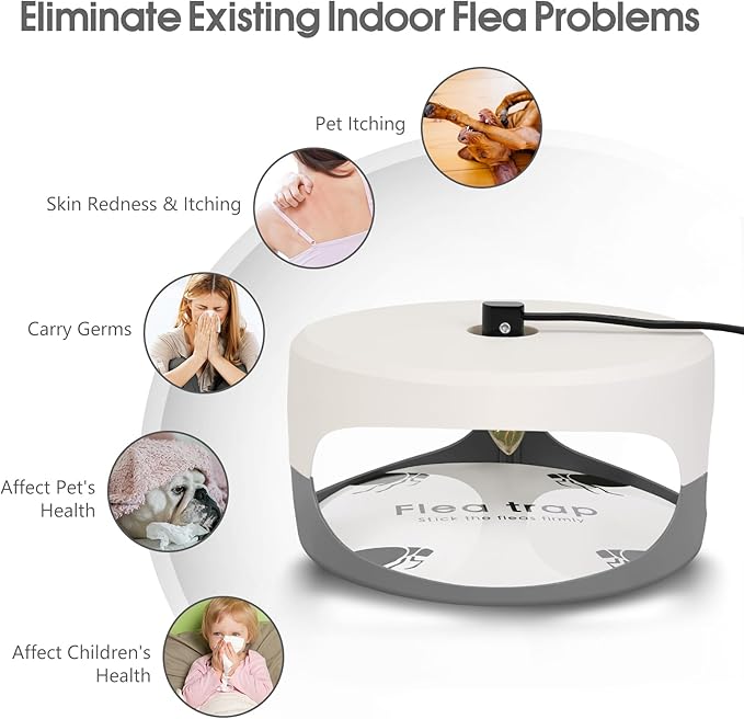 Flea Traps for Inside Your Home 4 Pack Original Indoor Flea Light Bed Bug Killer w/ 12 Sticky Pads &amp 12 Light Bulb Refills Replacement Odorless Insect Infestation Treatment Trap Lamp for Kid Pet