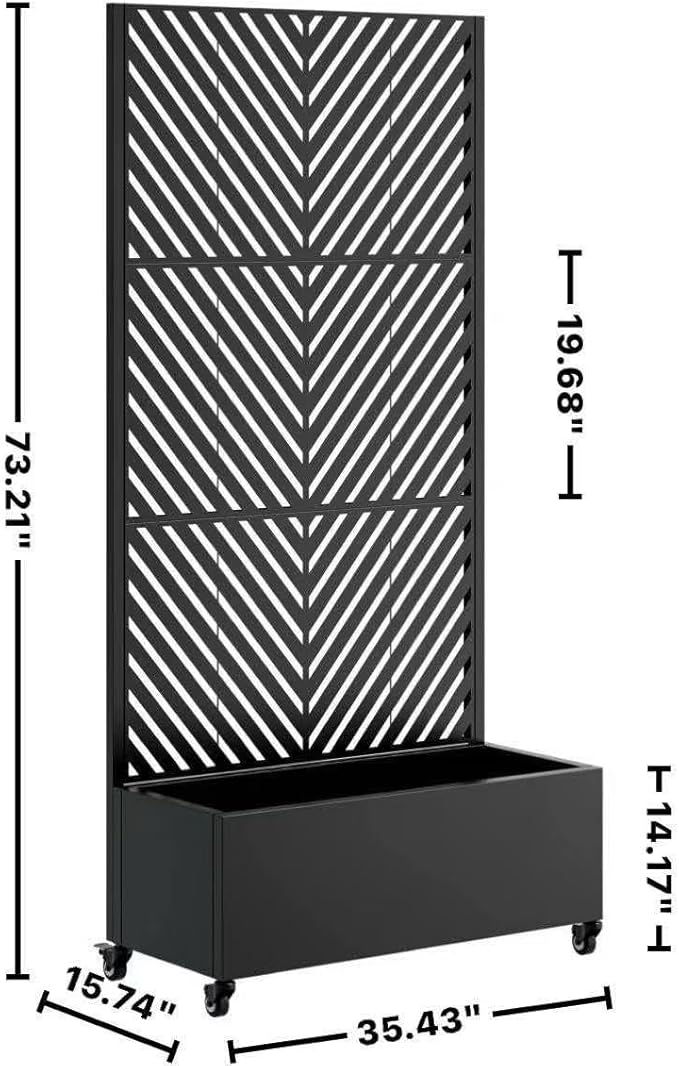 Metal Planter Box with Trellis Raised Garden Bed with Wheels Trellis Privacy Screen Planter for Climbing Plants Vegetables Vines Outdoor Garden Use Black-6