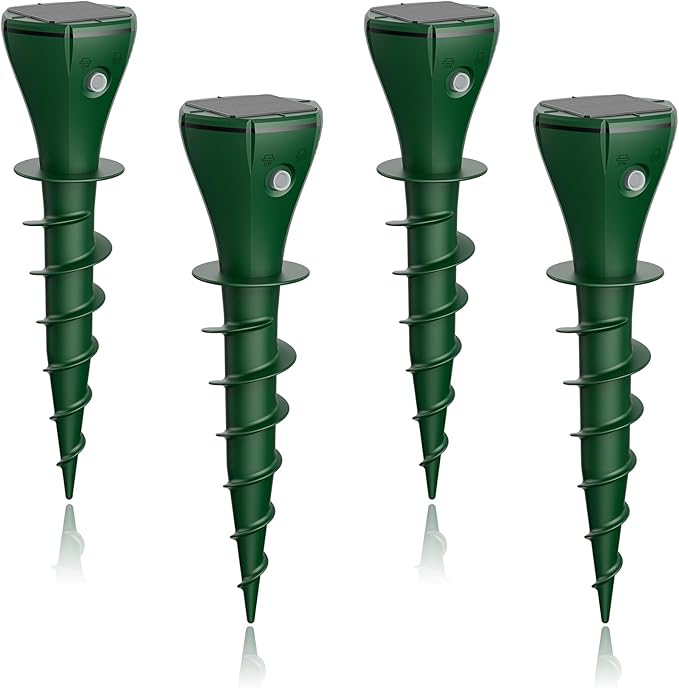4 Pack Mole Repellent Solar Powered Vibrating Solar Mole Repellent Stakes for Voles Groundhogs Snakes &amp Gophers IP65 Waterproof Mole Deterrent for Yard Farm Lawn &amp Garden