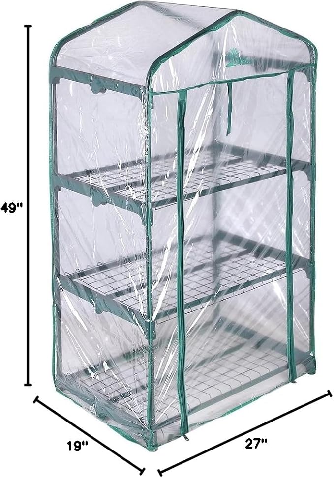 Palm Springs 3 -Tier Mini Greenhouse with Cover and Roll-up Zipper Door