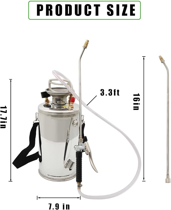 HOSTIC 1.5 Gallon Stainless Steel Sprayer Hand Pump Sprayer with Pressure Gauge Valve Adjustable Nozzle for Gardening Lawn and Cleaning