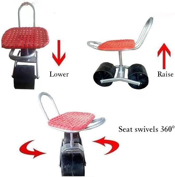 Outdoor Lawn Yard Rolling Work Seat 360 Degree Swivel Height-Adjustable Chair Foldable Garden with Wheelsfor Planting(2-Wheeled)