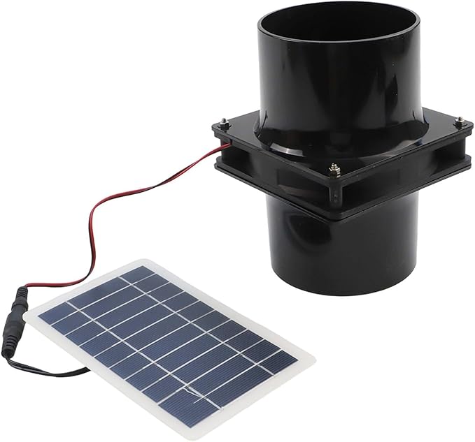 10W 12V Solar Exhaust Fan Kit With Round Duct And ABS Housing Solar Panel Powered Ventilation For RV Attic Greenhouse Boat(black)