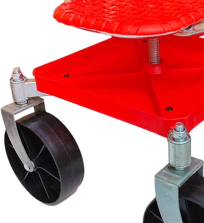 Generic Garden Trolley Rolling Seat Garden Chair Anti Slip Woven PP Seat 360° Rotating Gardening Stool for Gardener Planting Outdoor red