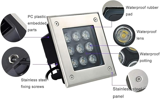 Outdoor Buried Lights - Square Garden Landscape Lamp IP67 Waterproof Recessed LED Spotlight 12V Low Voltage Led Well Lights for Yard Lawn Patio Pathway Garage Illumination(Yellow light6 W)