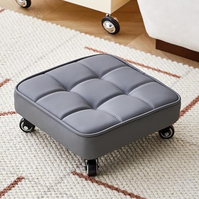 Low Rolling Stool Upgrade Widen Roller Seat 360 Bearing Wheels Soft PU Leather Short Rooling Stools for Home Garden Office (Gray1 One Size) (Gray1 One Size)