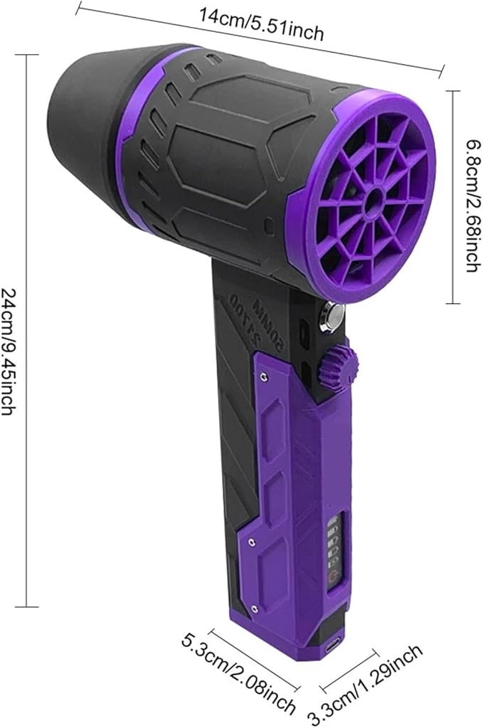 Electric Blower 50mm Brushless Motor Handheld Car Hair Dryer 800-1000g Thrust Blower Dryer 4000mAh for Car Washing and Cleaning(Gris)