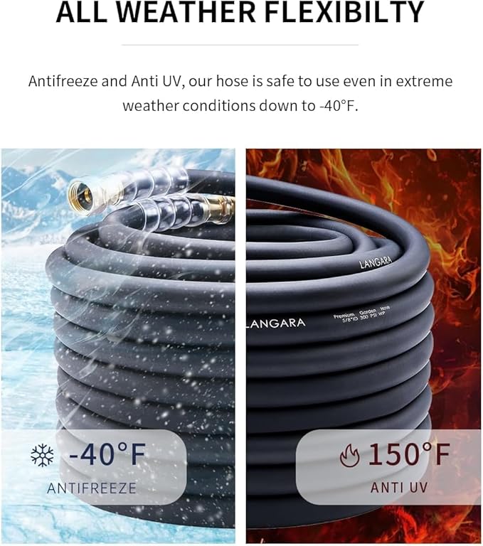 Heavy Duty Premium Garden Hose 50ft x 3/4 300PSI Working 1000PSI Burst Hybrid Rubber Water Hose with Transparent Swivel Handle - Hot/Cold Water - Five Layered Braiding with Brass fittings (Black)