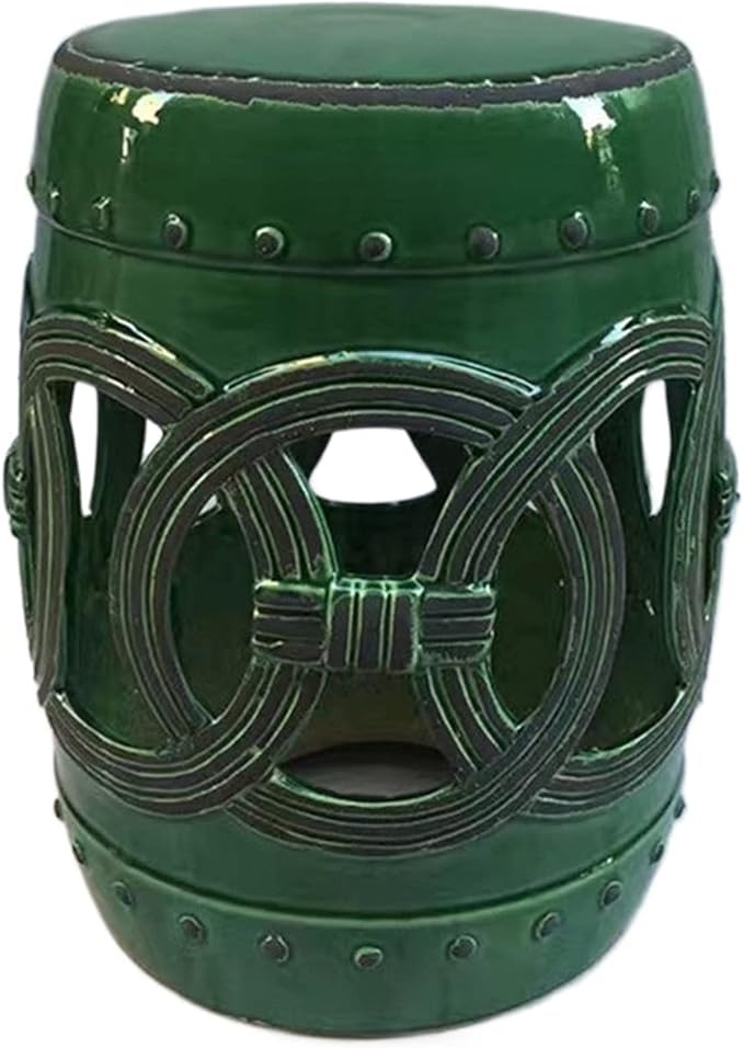 Decorative Garden stools Decorative Ceramic Garden Stool Hollow Out Laicai Copper Money Round Stool Suitable for Living Room Balcony Garden Etc(Antique Green)