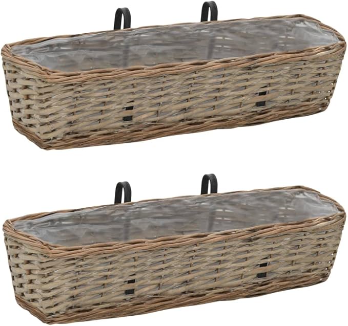 Decorative Garden Raised Bed Vegetable Planting pots Balcony Planter 2 pcs Wicker with PE Lining 23.6 for Growing Outdoor Plants Vegetables