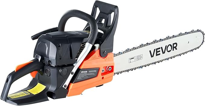 VEVOR 20inch 62CC Gas Powered Chainsaw 3.8 HP 2 Stroke Engine Gas Power Chainsaws with Non-Slip Handle Gas Chainsaws with Dual Fuel Tanks For Wood Cutting Tree Trimming and Land Clearing