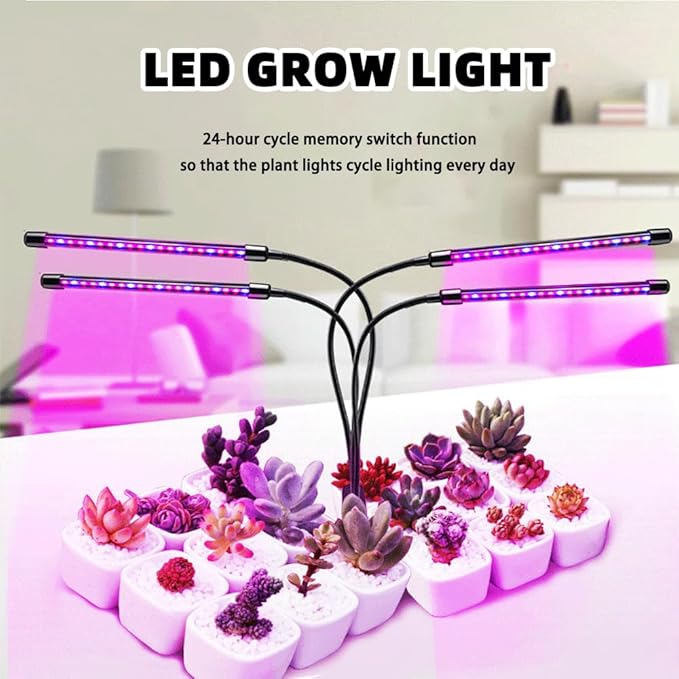 Grow Light Plant Lights for Indoor Plants4 Heads LED Grow Light with Full Spectrum &amp Red Blue Purple Spectrum for Indoor Plant Growing Lamp3/9/12H Timer 10 Dimmable Levels (Four-Head)