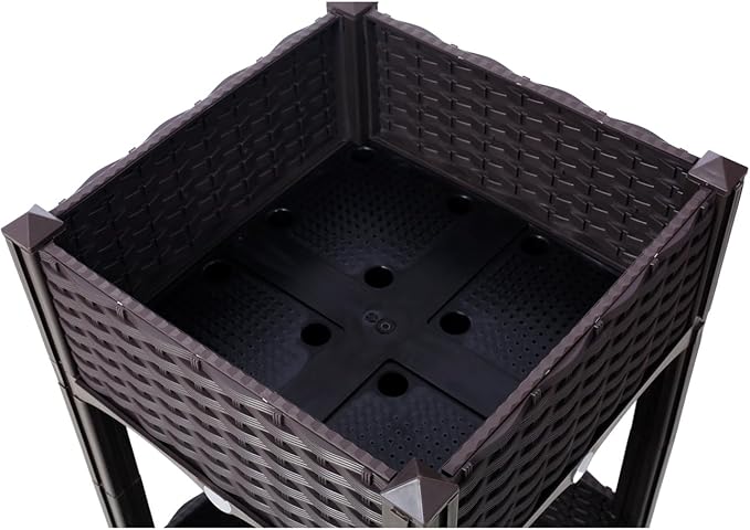 ZeHuoGe Planter Raised Beds Elevated Planter Garden Box with Drainage Plug Raised Garden Beds for Vegetable/Flower/Herb Outdoor Standing Planter Beds Gardening (Brown 15.7 Inch)